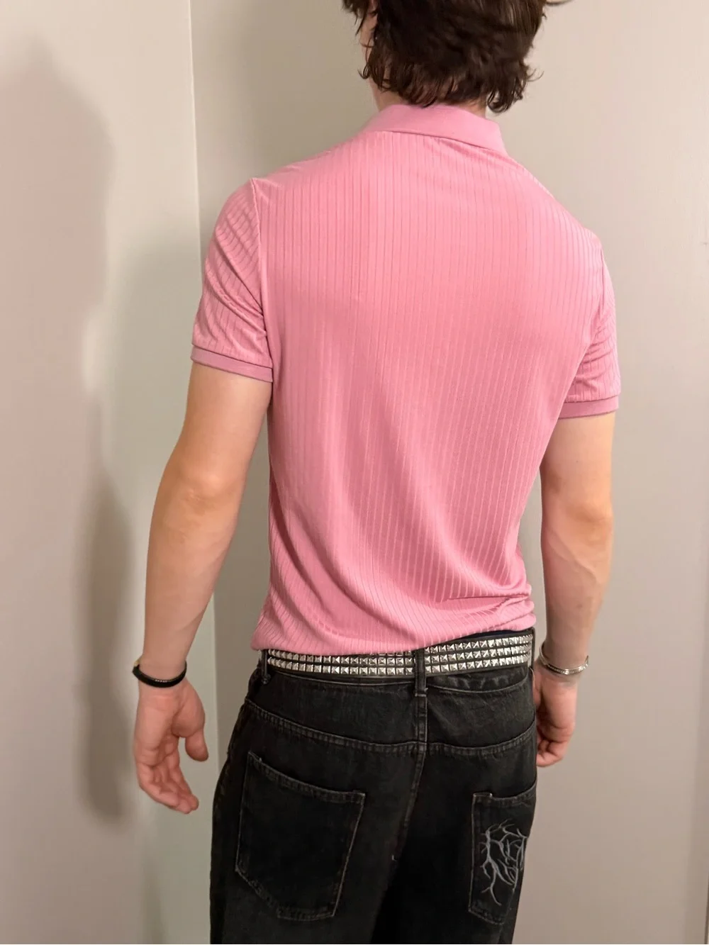 Slim Ribbed Pink Polo Shirt - Modern Short Sleeve
